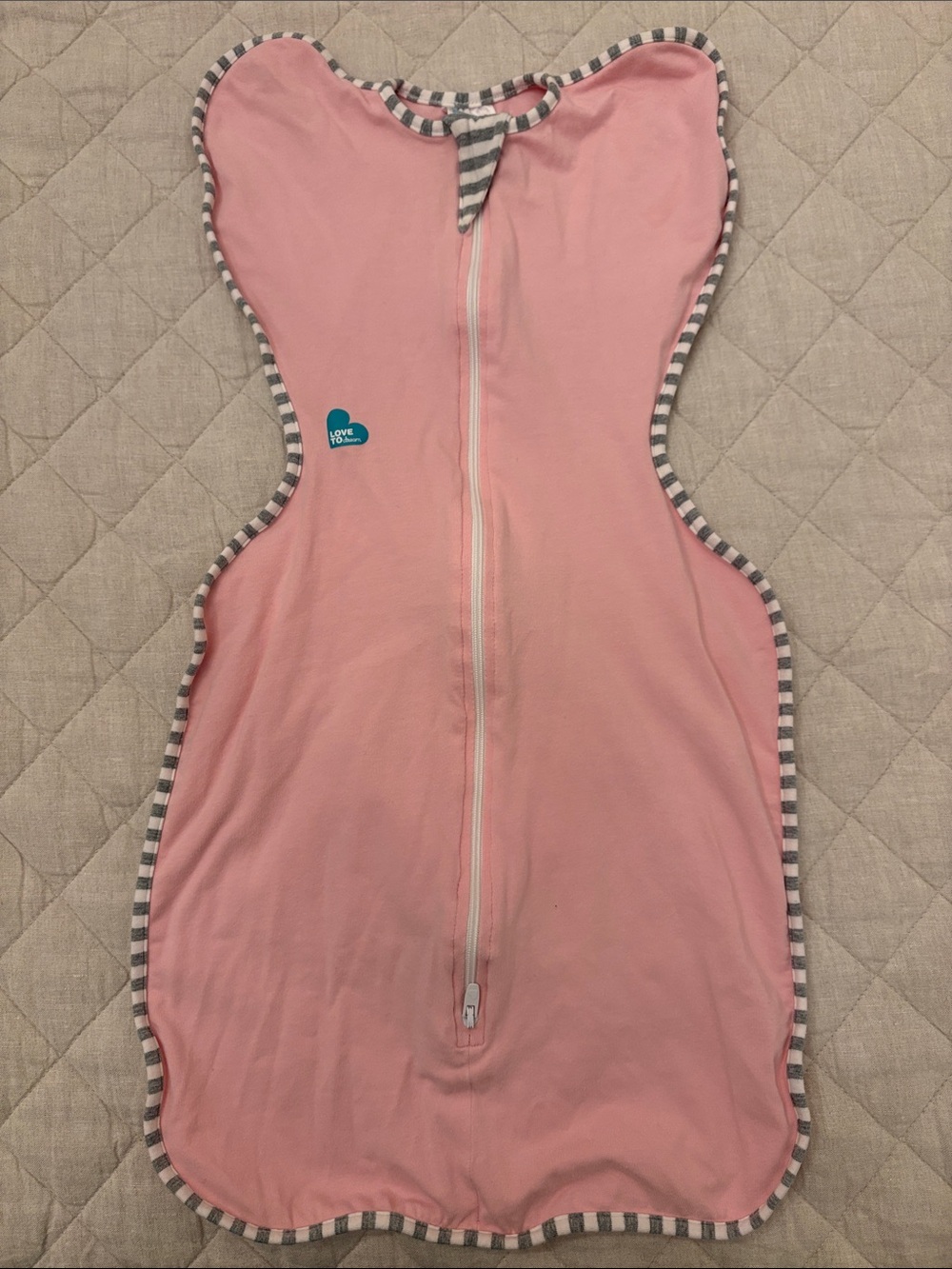Love to dream Pink Sleep Sack with Gray Striped Trim